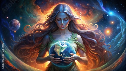 Beautiful young woman with planet earth in her hands. Conceptual image