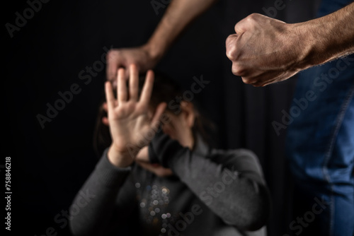 Domestic violence man against child clenched fist