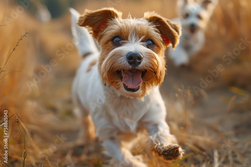 Canine Companions, Dogs running in field, Playful Pets