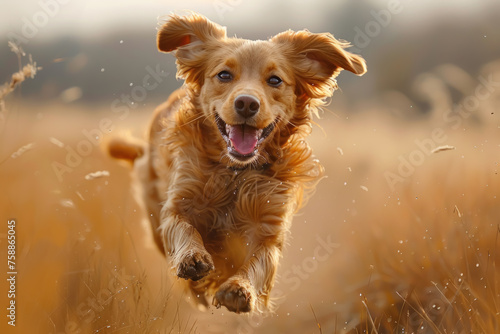 Canine Companions, Dogs running in field, Playful Pets