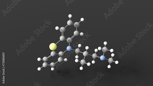alimemazine molecular structure, h1 receptor antagonist, ball and stick 3d model, structural chemical formula with colored atoms