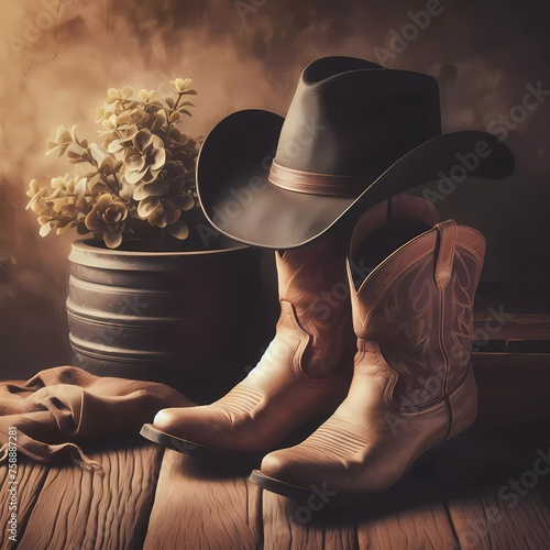 cowboy boots and hat