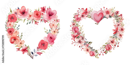 Watercolor valentine flowers wreath love 