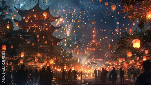Festival of lanterns the night sky ablaze with light