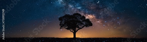 Silhouette of a tree against a starry night sky
