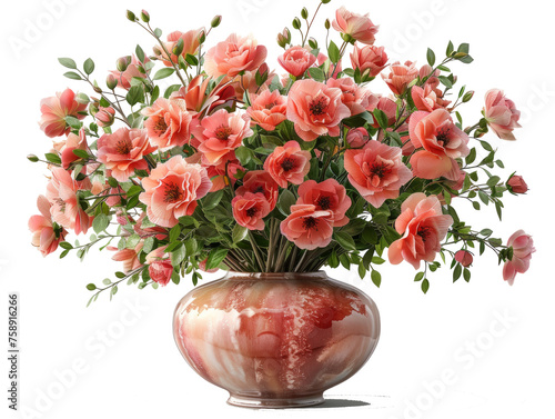 vaso elegante con fiori rosa tipo ranuncoli PNG, scontornato 