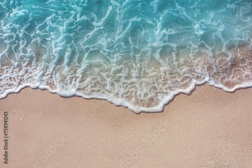 Soft wave of blue ocean on sandy beach. Background. generative ai.
