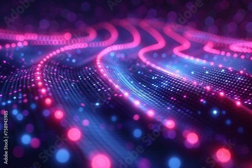 A colorful, abstract image of a blue and pink line with many dots. futuristic technology background