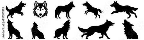 Wolf silhouette set vector design big pack of illustration and icon