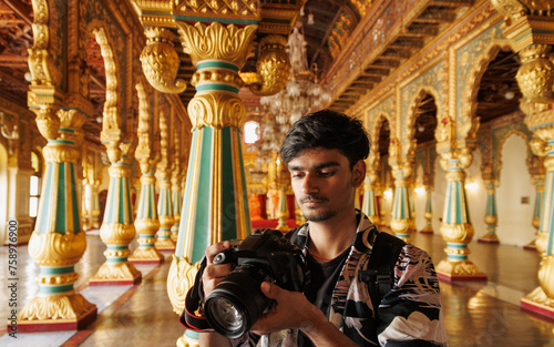 Photographer talking pictures of Interior view at Mysore Palace, Travel and tourism concept image, Tourist place to visit in Karnataka, India.