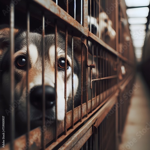 Dog trapped in a kennel