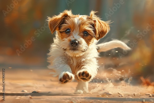 A charming illustration of a mischievous puppy, with floppy ears and a wagging tail, eagerly chasing its own tail in a circle of joyful abandon,
