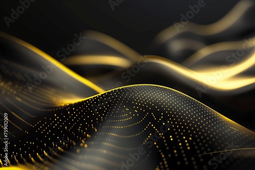 Kinetic lines and abstract curves in a light black to yellow flow, with schlieren photography effects and dotted detail for depth, in an HD trompe-l'?"il style.