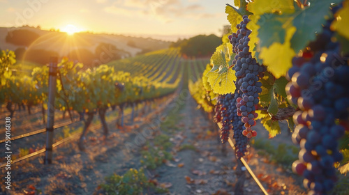 Grapes in a Vineyard Background Template for Presentation 16:9