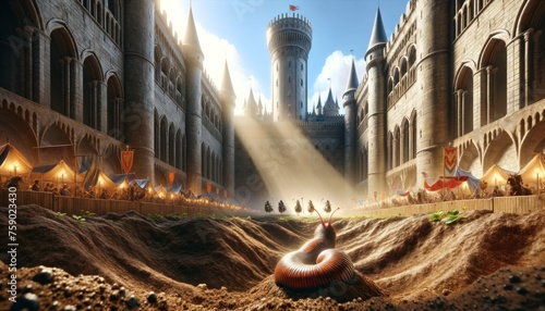 Medieval Castle Courtyard with Fantasy Snake