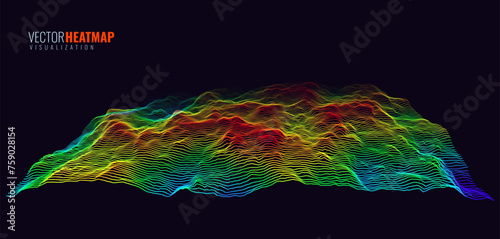 Heat Map Background. Infrared Thermal Camera Landscape Scan. Temperature Scanner Radar Global Warming Concept. Geology Gradient Topographic Grid Terrain. Vector Illustration.