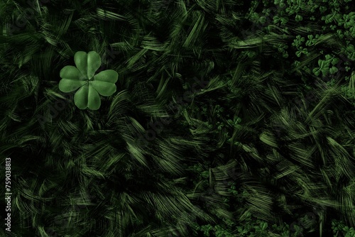 3d render of four leaf clover among grass and other clover