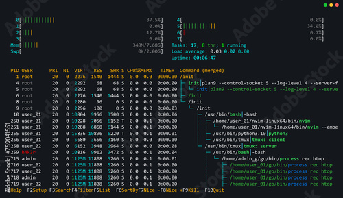 Linux Unix Terminal CLI Utility Program Vector Illustration. Command Line Interface. List of Processes. System Programming Concept. Bash.