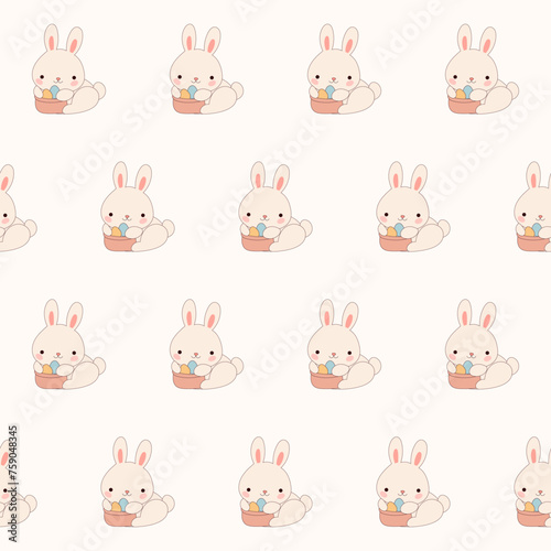 Cute Easter Bunny Character Seamless Pattern Background. Adorable Funny Doodle Rabbit Isolated on Background Wrapping Paper Print. Baby Textile Fabric Cute Easter Hare Swatch Template. 