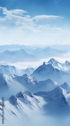 a snowy mountain tops with clouds in the background