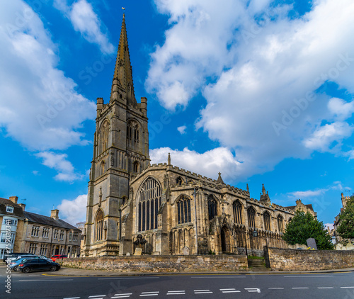 A view towards All Saints Church in Stamford, Lincolnshire, UK in springtime