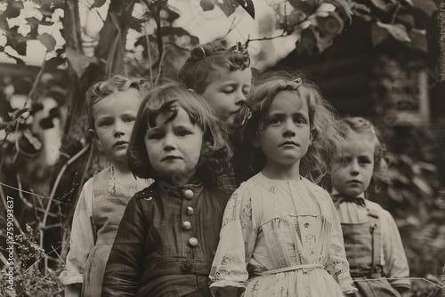 nostalgic portrayal of innocent children from 1910, generative AI