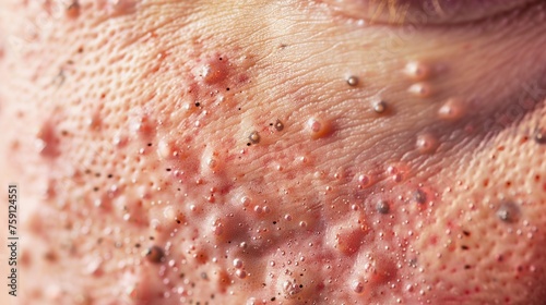 Depict skin covered in painful blisters from a severe case of shingles.