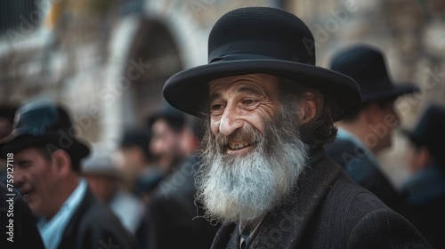 Portrait of senior orthodox jewish man. Purim, festival, holiday, celebration, judaism, religion, human emotions concept.