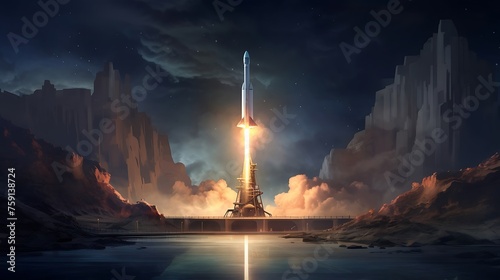 an otherworldly image of a SpaceX rocket against a backdrop of cosmic darkness, with the gleaming rocket becoming a beacon of human exploration , Attractive look