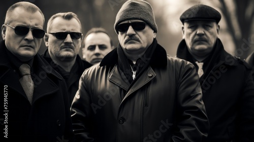 Russian mafia in the 90s. Criminal boss with friends. Bandits in Russia. Bratki