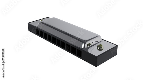 Classic diatonic harmonica isolated on transparent and white background. Music concept. 3D render
