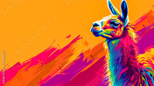 Vibrant pop art llama illustration