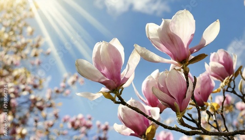 Blooming magnolia tree in the spring 