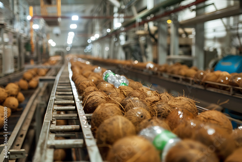 Conveyor Belt Filled With Coconuts