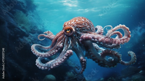 Lose yourself in the mesmerizing textures of an octopus as it moves with fluid grace beneath the waves.
