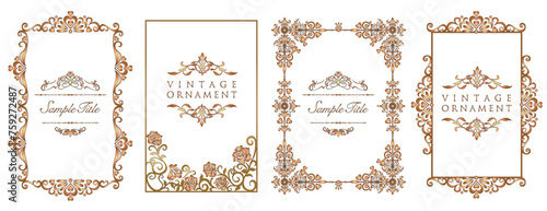 Decorative vintage frames and borders set. Set of gold photo frame floral for picture. Vector design decoration pattern style.