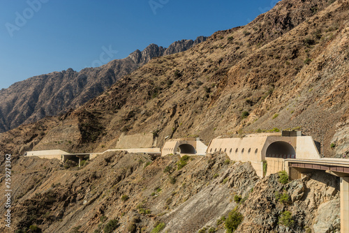 Tunnels and galleries at King Fahd Road in Sarawat mountains near Al Baha, Saudi Arabia