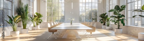 A minimalist bright meeting space for climate policy discussions