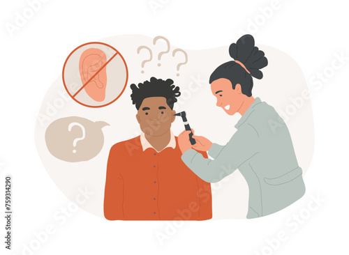 Deafness and hearing loss isolated concept vector illustration. Deafness symptoms, sudden hearing loss cause, congenital ear problem, otolaryngologist visit, assistance product vector concept.