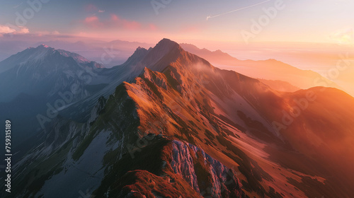 A breathtaking landscape photography of a serene mountain range at sunrise