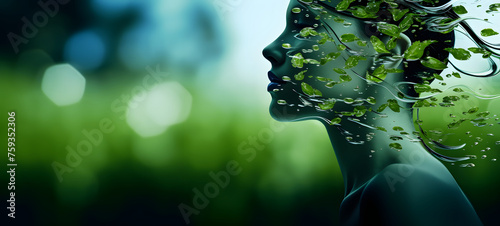 Women's Day background with copy space in green grass, ai generative