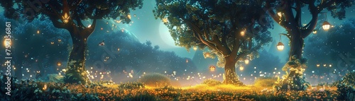 Mystical Glade Illuminated by Lanterns, Conjuring a Midsummer Night’s Dream