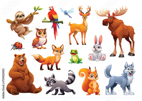 Set of forest animals. Woodland animals collection vector cartoon illustration