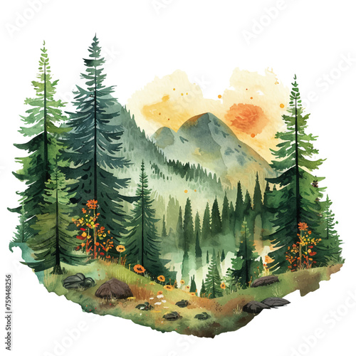 forest montain lanscape painting watercolour vector illustration for background