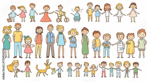 An illustration showing a variety of family members.