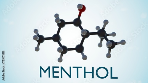 3d rendering of chemical structure of menthol isolated on the light blue background 