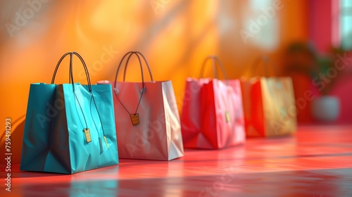 Online shopping bags using promotional tags or cash for future use Online shopping via smartphone in hand Shop to buy e-commerce retailers