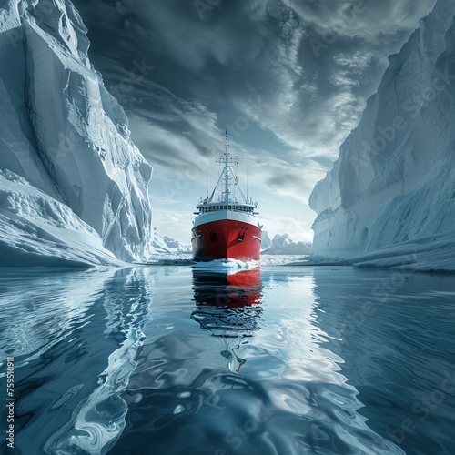 A ship navigating through icebergs, embodying the strategic and careful planning of leadership