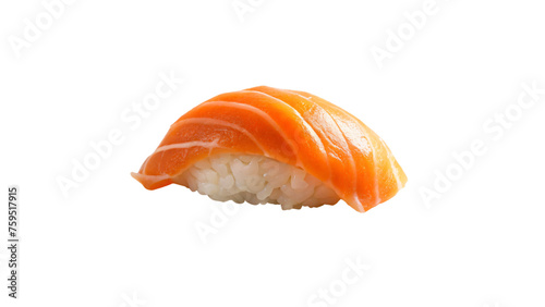Sushi assortment on white background with salmon, representing Japanese cuisine and fresh seafood meal