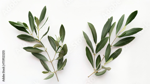 Two fresh olive branches with leaves isolated on white